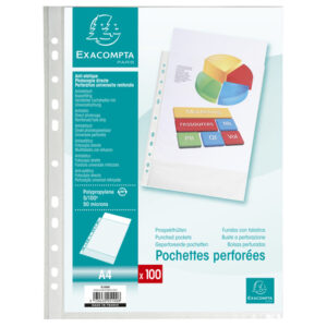 100 Pochettes Classeurs Perforées A4/21×29.7 (Grand Format) – Exacompta
