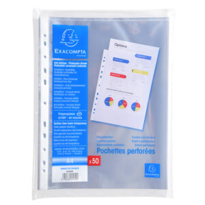 50 Pochettes Classeurs Perforées A4/21x29.7 (Grand Format) - Exacompta