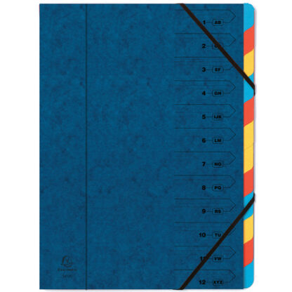 Trieurs 12 Compartiments A4/21x29.7 (Grand Format) Bleu - Exacompta