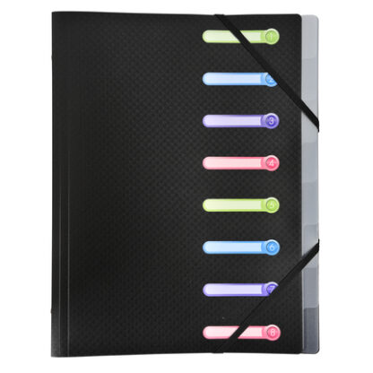 Trieurs Polypro 8 compartiments A4/21x29.7 (Grand Format) Noir - Exacompta